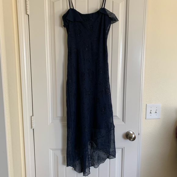 High/lo Hemline Glittery Navy Blue Dress. - Picture 4 of 8